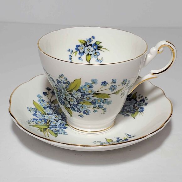 Regency Teacup and Saucer Forget-Me-Not Flowers Vintage - Picture 2 of 9